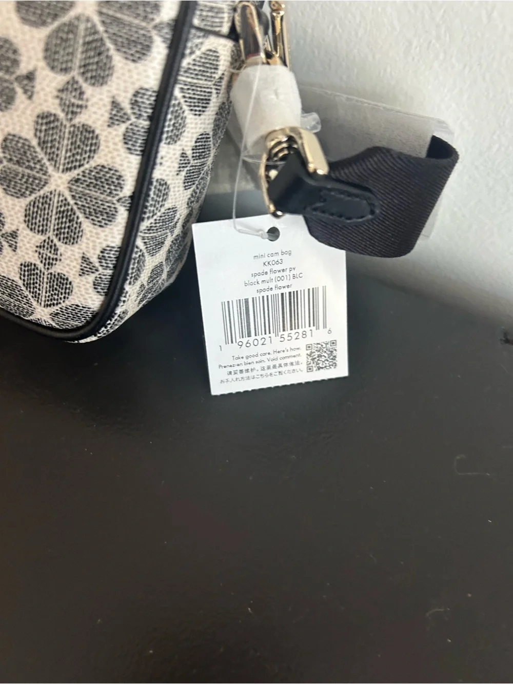 Kate Spade Spade Flower Monogram Mini Crossbody Top Handle Bag Black White
